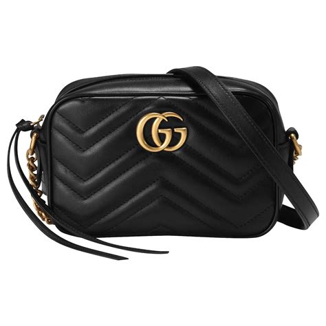 gucci black leather bag gold chain|Gucci gg marmont mini bag.